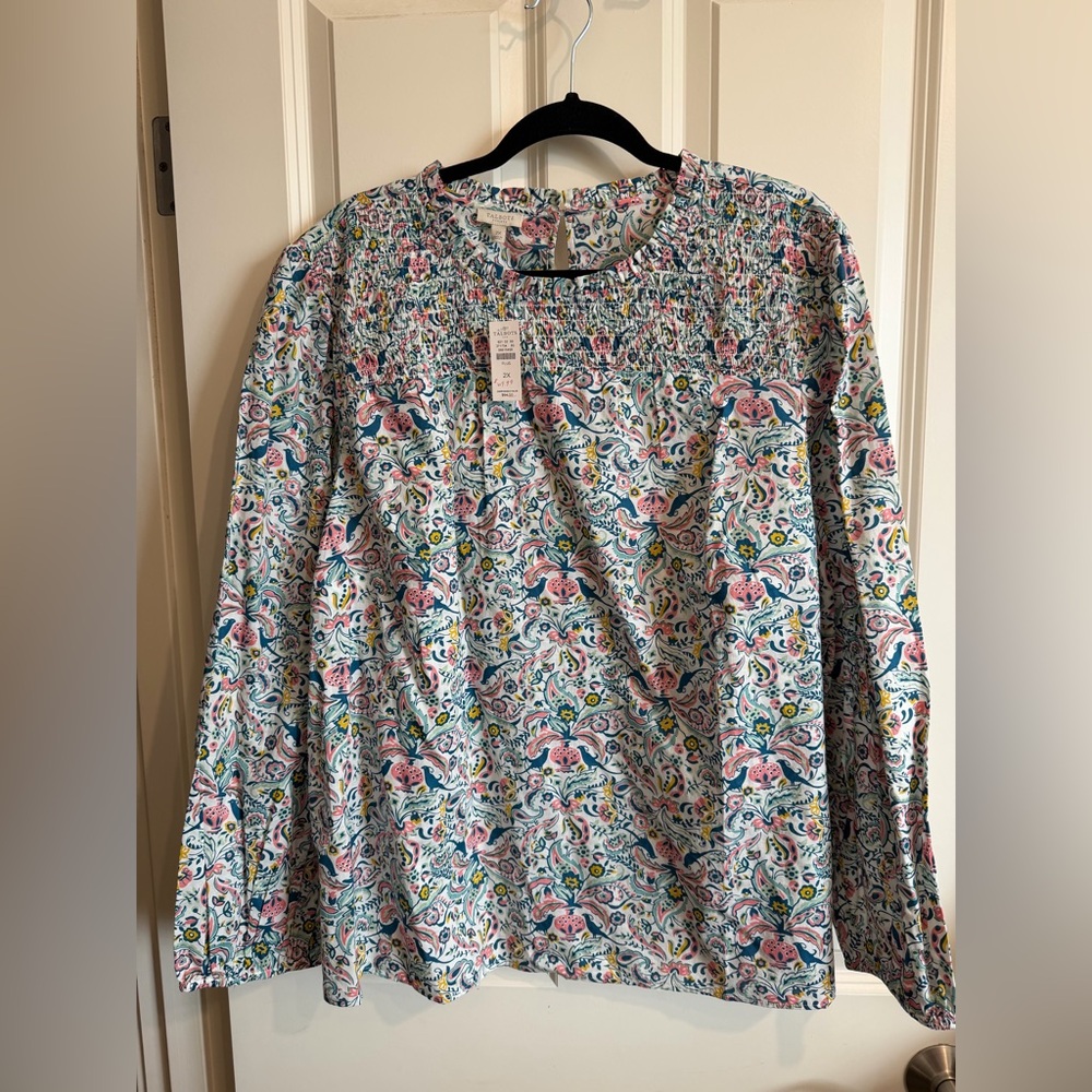 Talbots women’s plus 2X bird print long sleeve blouse top